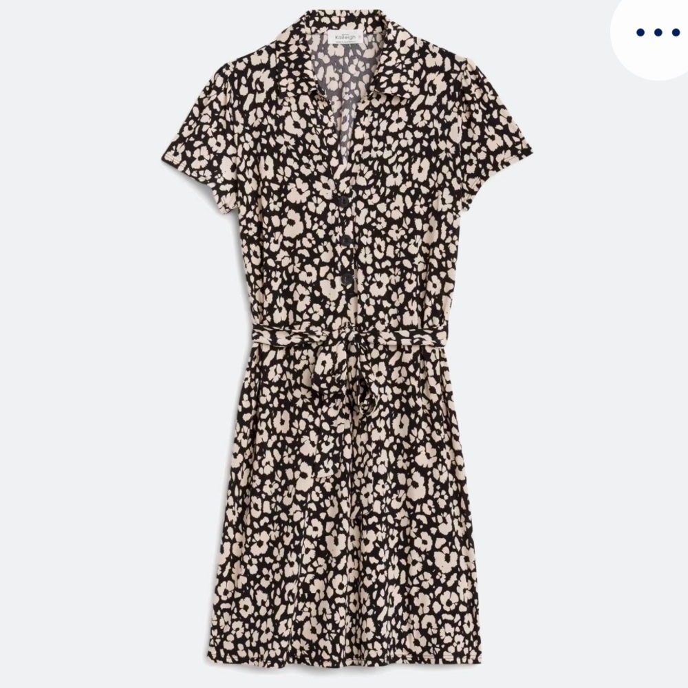 Kaileigh Alice Black and Cream Knit Floral Mini Shirt Dress
